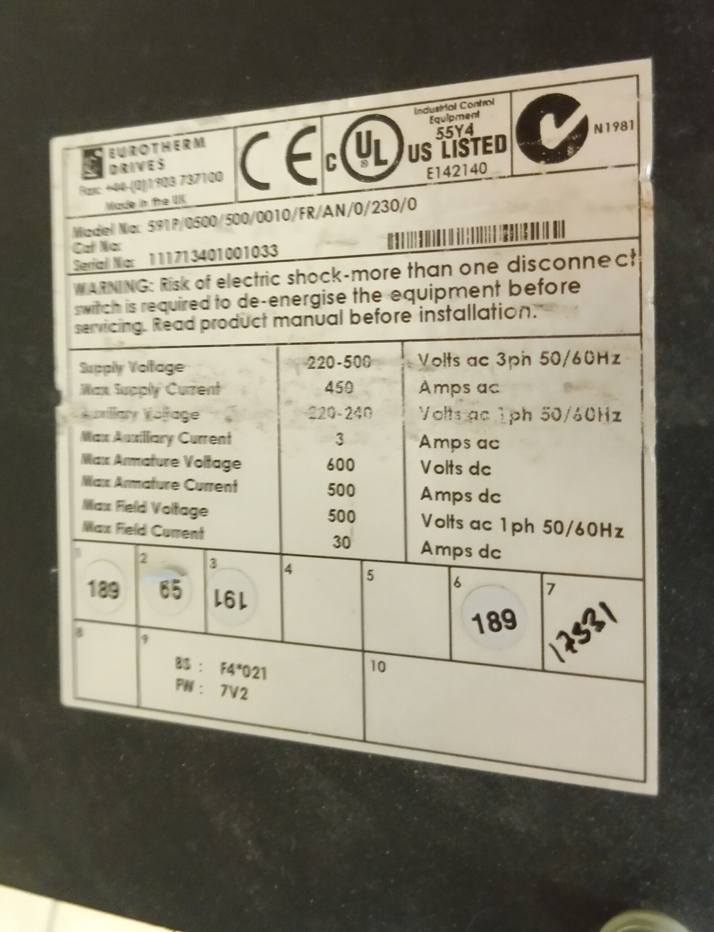 Parker 591P/0500/500/0010/FR/AN/0/230/0 б/у