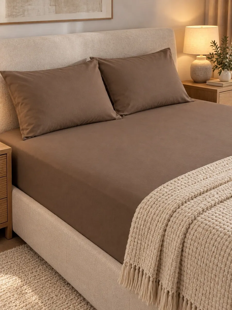 MAJOLİ КПБ Простыня на резинке 180*200 + 2 нав.(50*70) Коричневый — фото 3