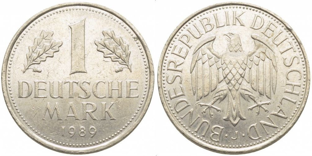 Германия - ФРГ 1 марка, 1989 J Орёл XF