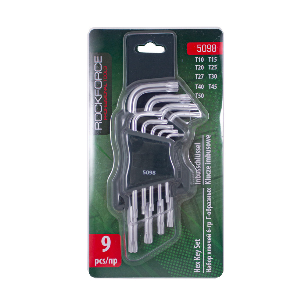 Набор ключей Г-образных TORX 9пр.(Т10, Т15, Т20, Т25, Т27, Т30, Т40, Т45, Т50)в пластиковом держателе RockForce##Rock FORCE RF-5098