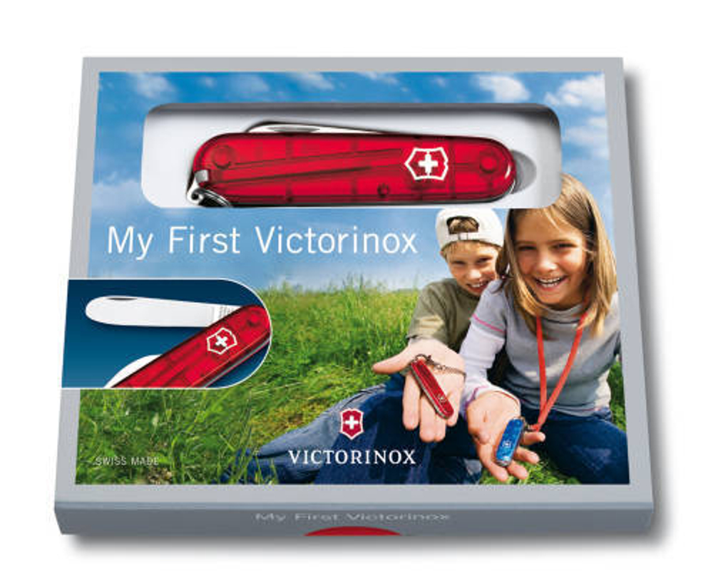 Нож My First Victorinox, 84 мм, 9 функций, полупрозрачный красный