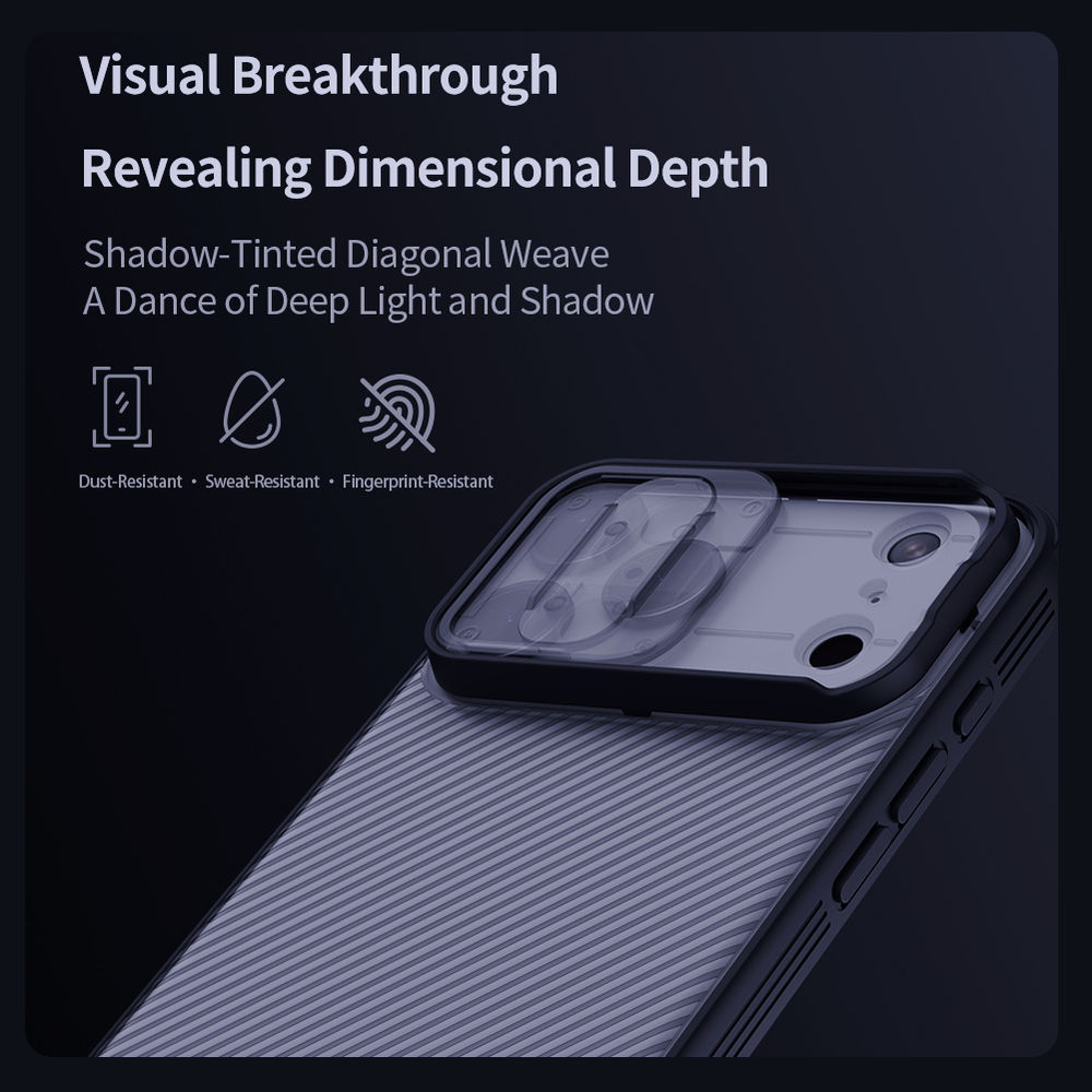 Чехол серого цвета (Transparent black) на iPhone 17 Pro Max, серия CamShield Pro (обновленная двойная защитная шторка для камеры) от Nillkin