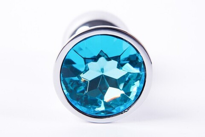 Анальная пробка металлическая серебристая с голубым кристаллом Onjoy Metal Plug Silver Small (Цвет: серебряный с голубым)