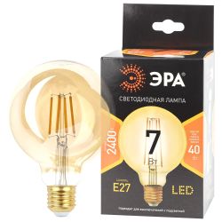 Лампа светодиодная ЭРА F-LED G95-7W-824-E27 gold 7Вт филамент шар золотистый теплый белый свет Е27 | Филаментные декоративные