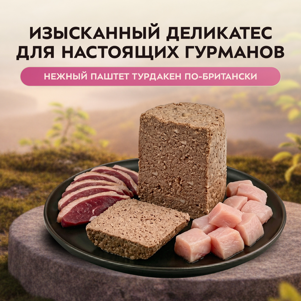 Влажный корм Мнямс Деликатес Паштет из индейки с уткой для собак всех пород "Турдакен по-британски" 12шт по 400 г