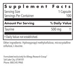 Taurine 500 мг 100 капсул Allergy Research Group