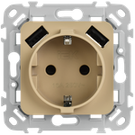 FLITE Розетка 1-местная с заземлением с защитными шторками 16А с USB A+A 3,1А безвинтовое крепление РСЮша11-1-ФлХ хаки IEK