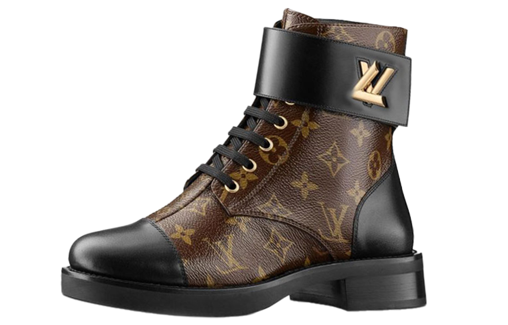 LOUIS VUITTON Lv Wonderland Monogram Canvas Combat Boots Brown Women"s