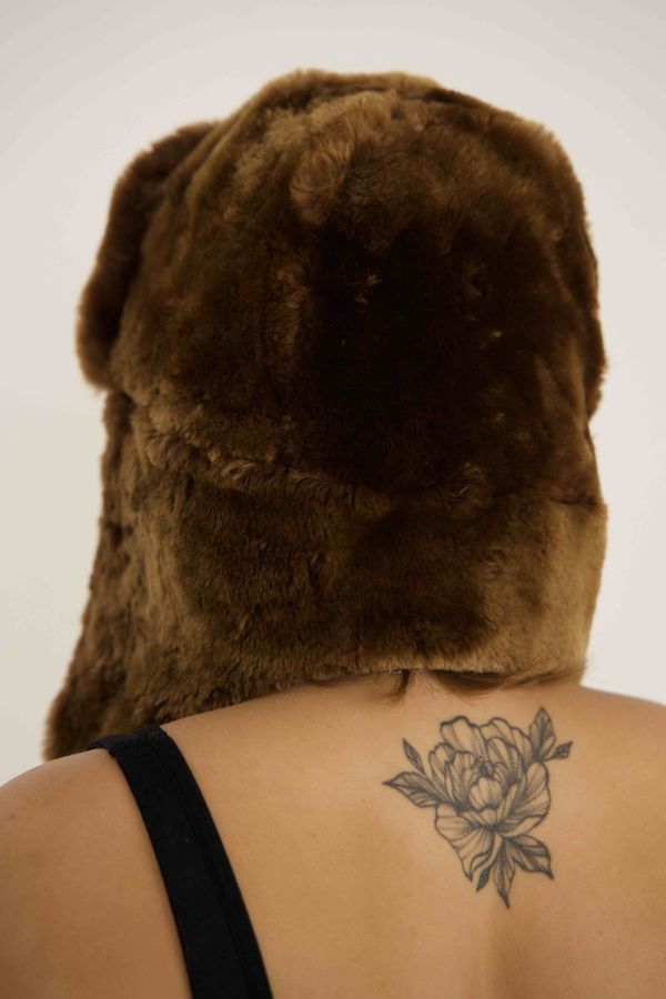Шапка Ушанка Bear Upcycled коричневая - фото 3