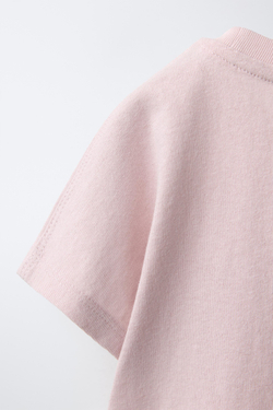 ZARA ОДНОТОННАЯ ФУТБОЛКА, БЛЕДНО-РОЗОВЫЙ