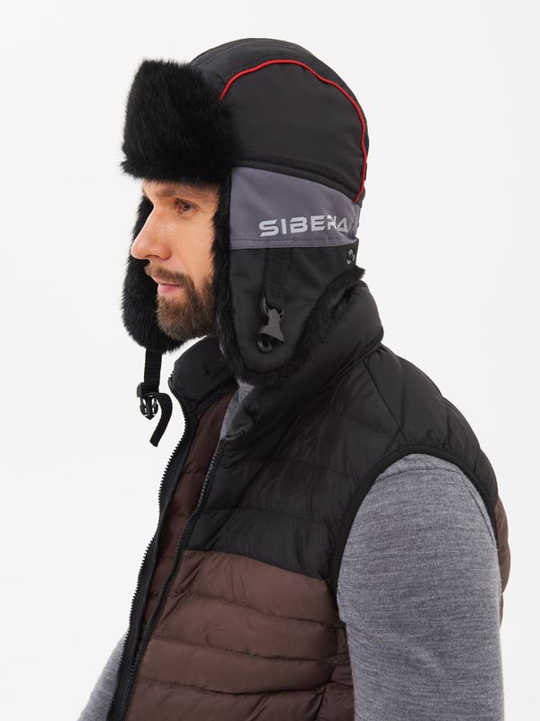 Шапка ушанка зимняя Siberia ткань Breathable цвет Серый/Черный иск. мех Норка