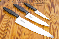 Комплект из трех ножей Alexander N690 Carbon (L, M, S), подставки и керамического мусата