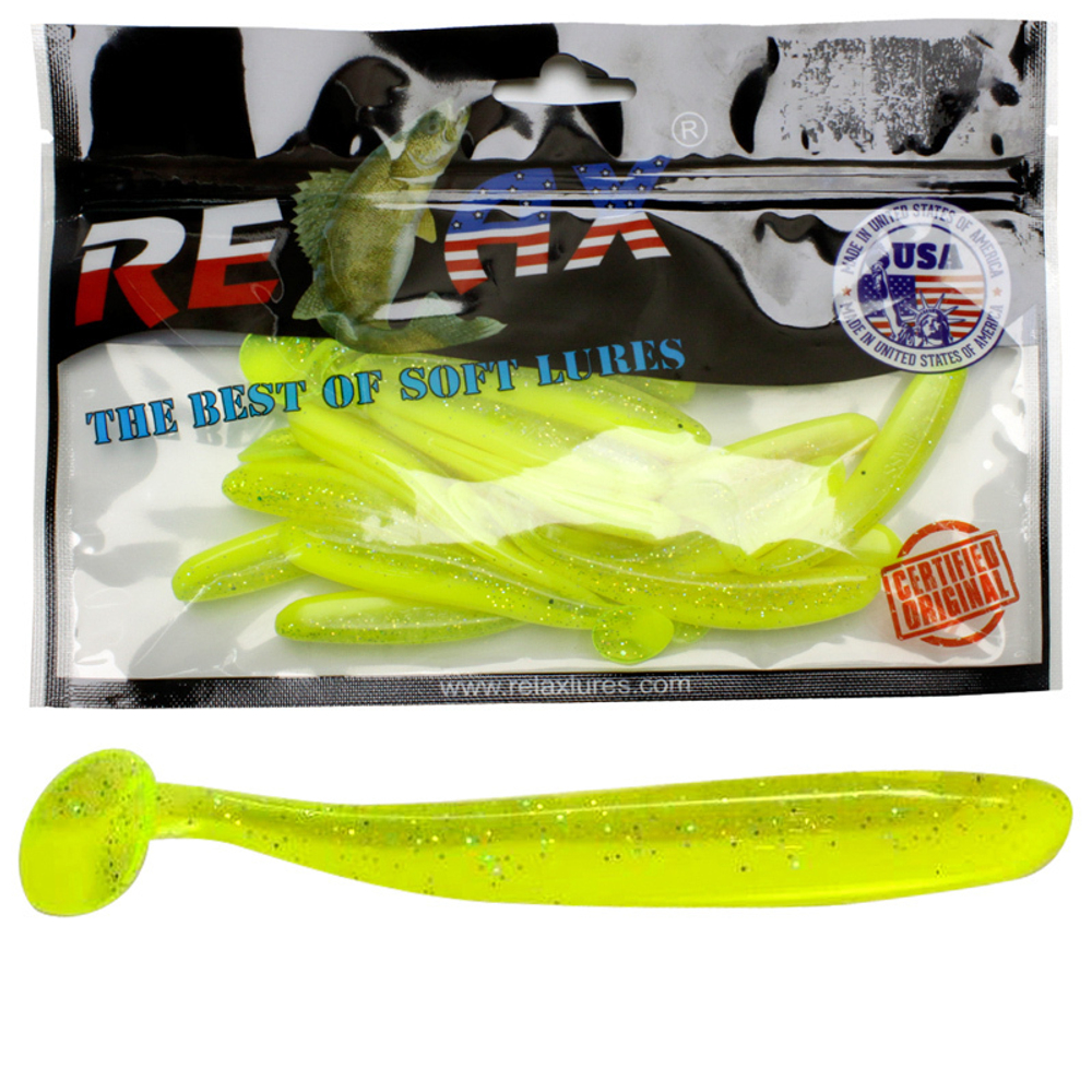 Мягкая силиконовая приманка риппер RELAX BASS 2,5 6,2cm 2,1g цвет L032 (Silk, Chartreuse-hologram Glitter) 1 уп. по 10 шт.
