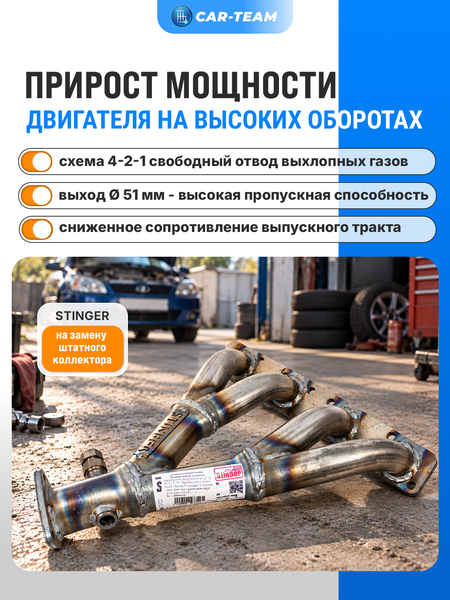 Вставка "Stinger" 4-2-1 вместо штатного катализатора на ВАЗ 2110, 2111, 2112, 2113, 2114, Лада Приора, Калина, Гранта 16кл под 2 д.к.