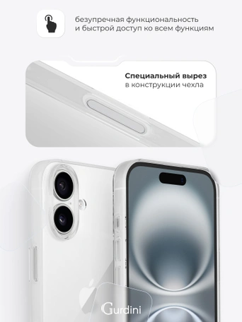 Чехол накладка iPhone 16 6.1" Gurdini силикон Ultra Twin 1 mm прозрачный
