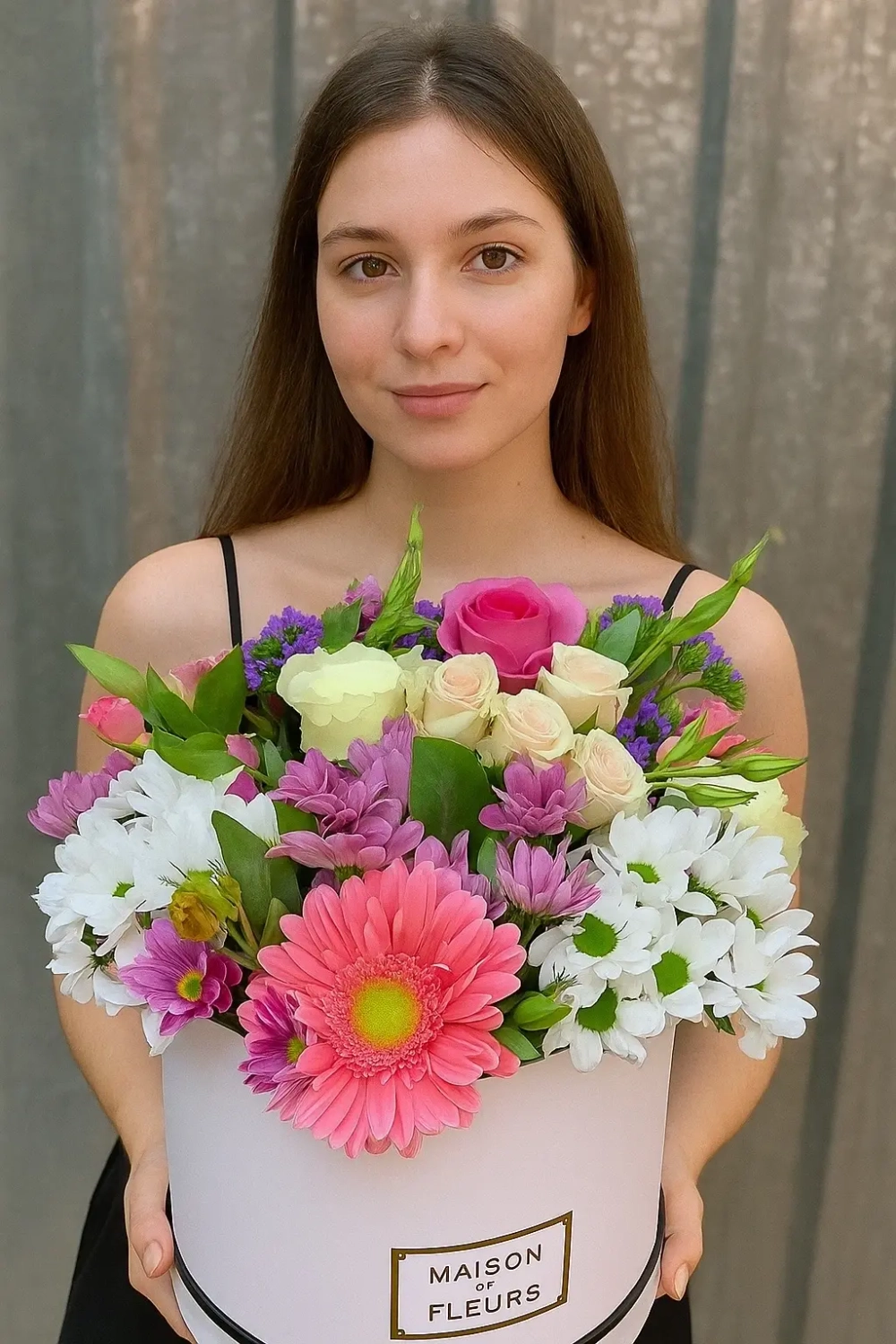 Летняя композиция в белой подарочной коробке "Maison des fleurs"
