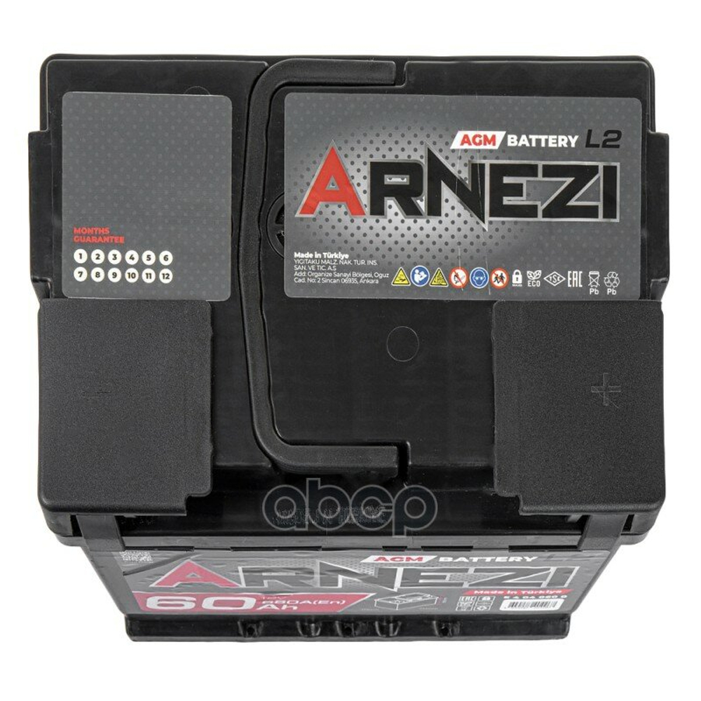 Аккумулятор ARNEZI AGM Start-stop 60 А/ч обратный R+ 242x175x190 L2 EN 680 А
