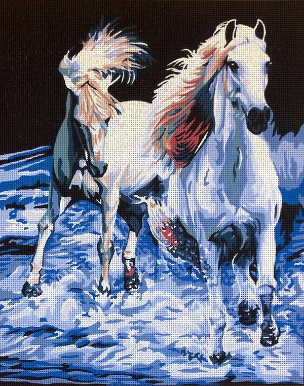 Рисунок для вышивания Soulos (канва жесткая), Пара белых лошадей, 50х60 см