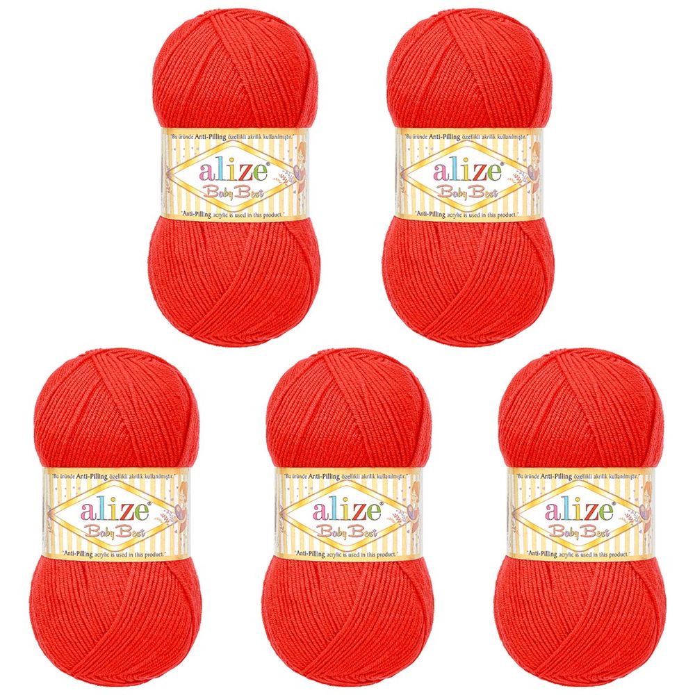 Пряжа Alize (Ализе) Baby Best / уп.5 мот. по 100 г, 240м, 056 красный A