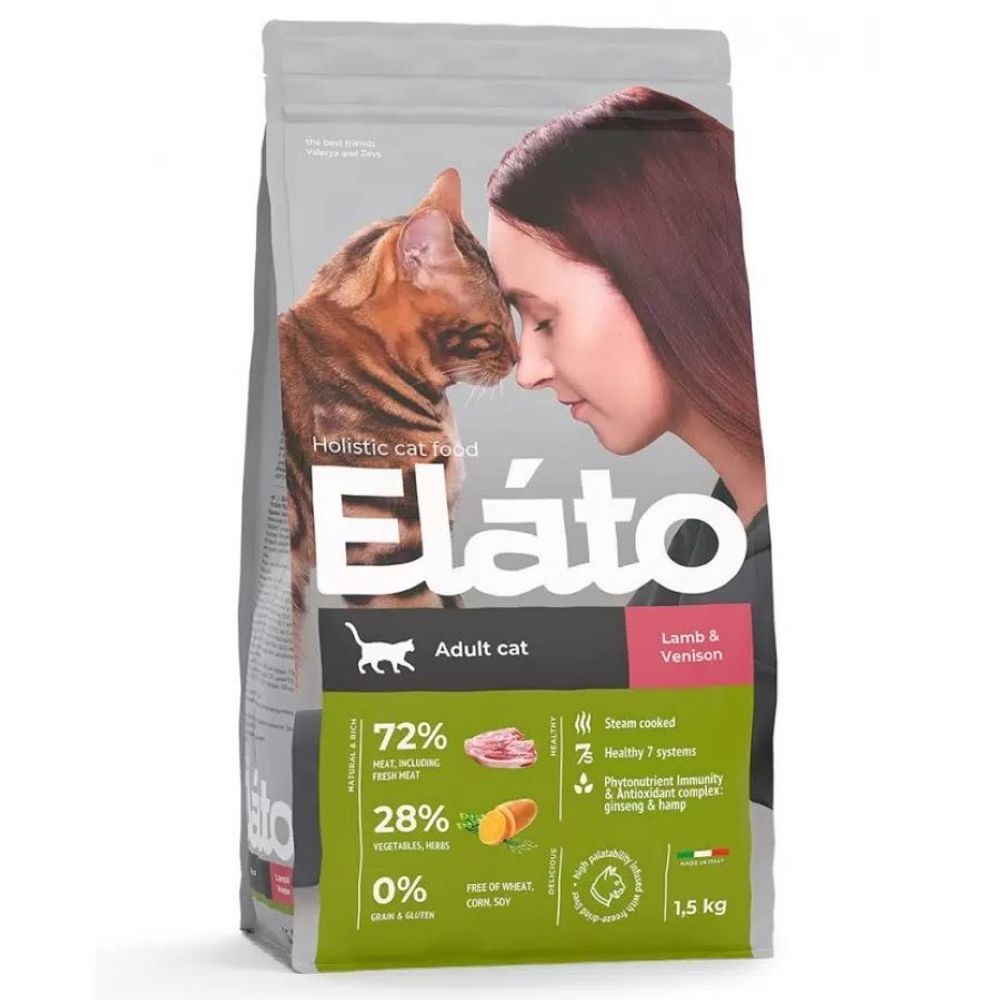 Сухой корм Elato Holistic для кошек с ягненком и олениной - 1,5 кг