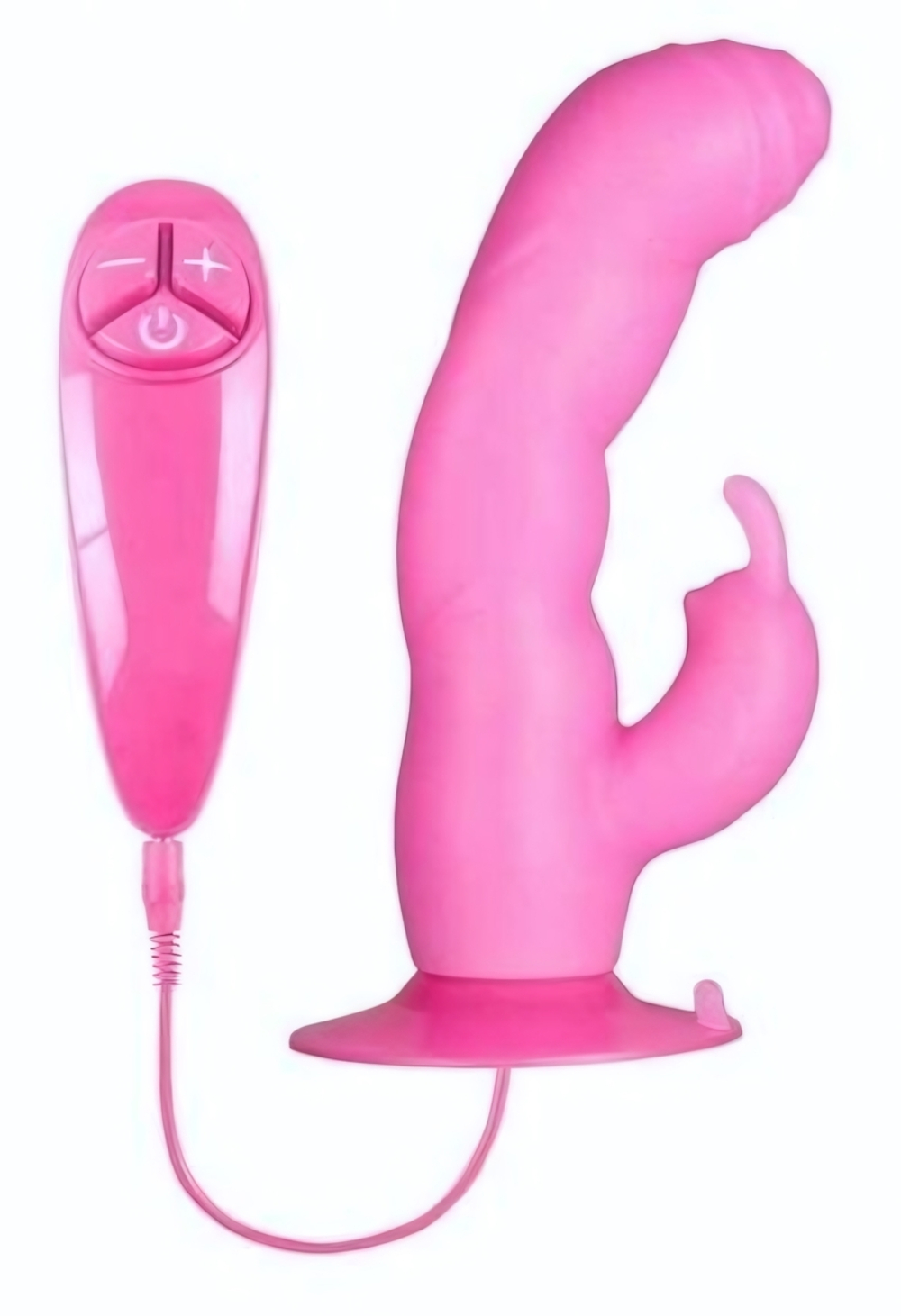 Розовый вибратор с клиторальным стимулятором BUNNY ICY - 18 см. (Цвет: розовый)