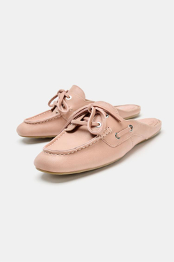 ZARA КОЖАНЫЕ ТОПСАЙДЕРЫ БЕЗ ЗАДНИКА, РОЗОВЫЙ