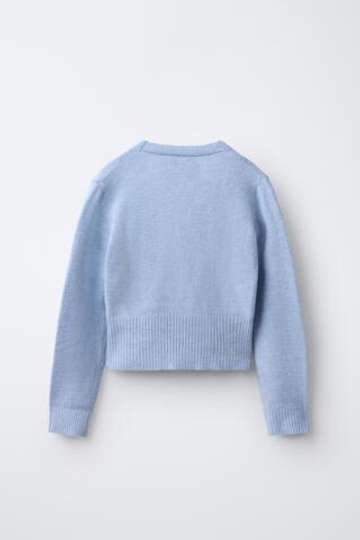 ZARA ТРИКОТАЖНЫЙ ДВУБОРТНЫЙ ЖАКЕТ, НЕБЕСНО-ГОЛУБОЙ