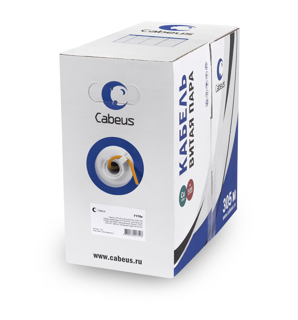 Кабель витая пара Cabeus UTP-4P-Cat.5e-SOLID-LSZH категория 5e