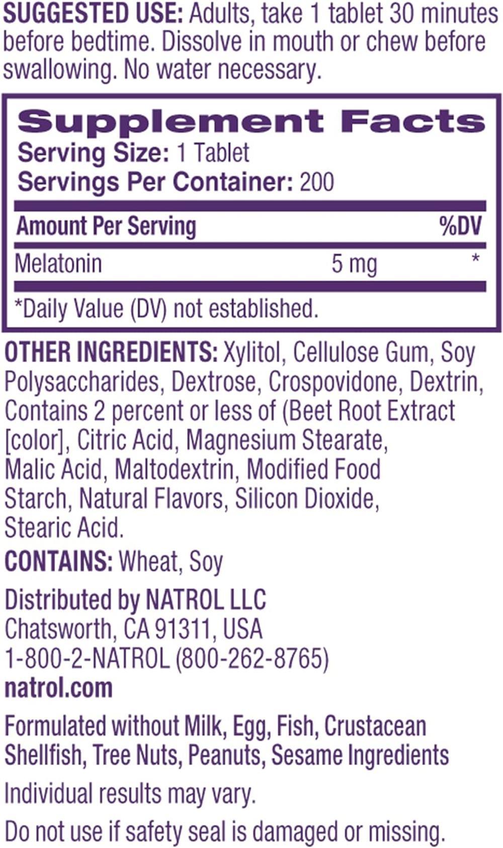 Natrol Melatonin Мелатонин, быстрорастворимые, клубника, 5 мг, 200 таблеток