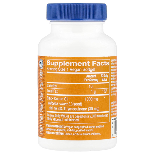 The Vitamin Shoppe, Масло черного тмина, 1000 мг, 60 веганских капсул