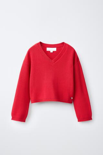 ZARA СВИТЕР С V-ОБРАЗНЫМ ВЫРЕЗОМ, КРАСНЫЙ