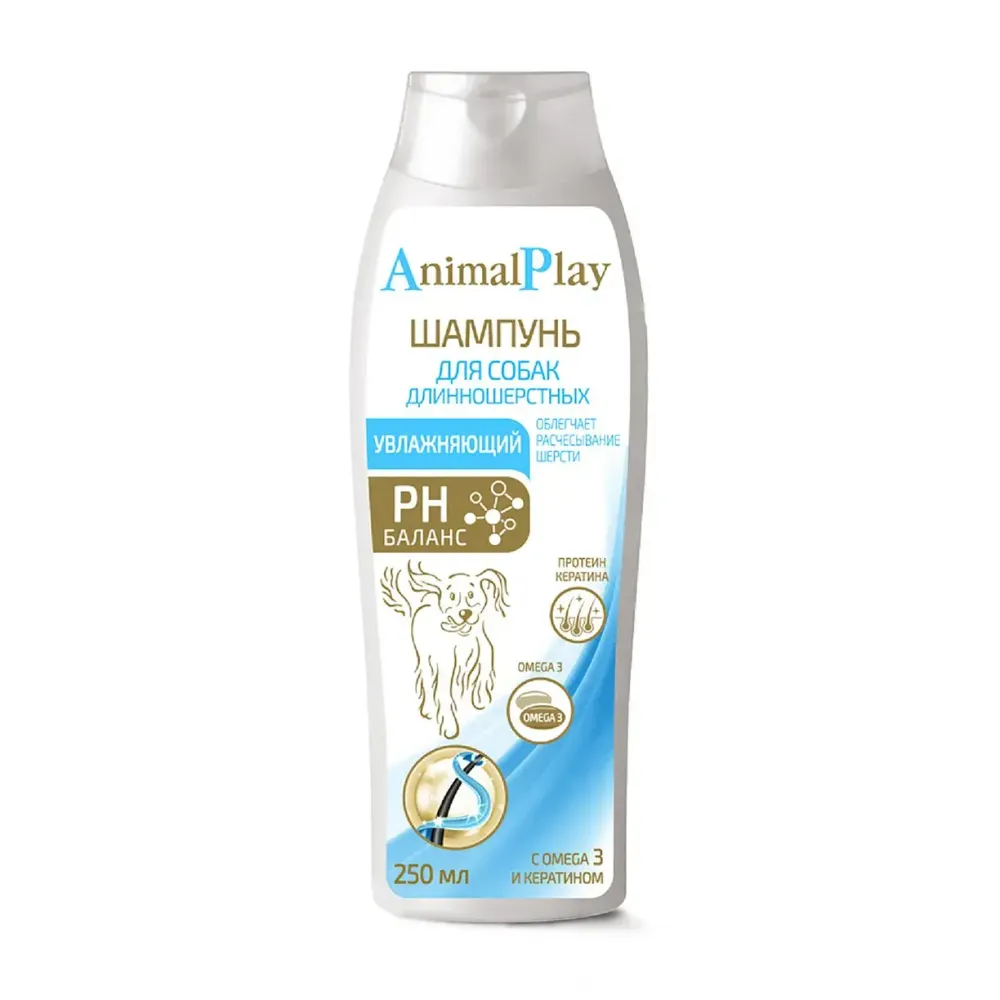 Шампунь Animal Play для собак длинношерстных пород, увлажняющий с Omega 3 и кератином