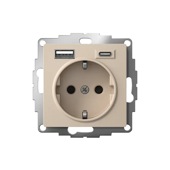 Розетка с USB A+C с защитными шторками Systeme Electric AtlasDesign Песочный ATN001232