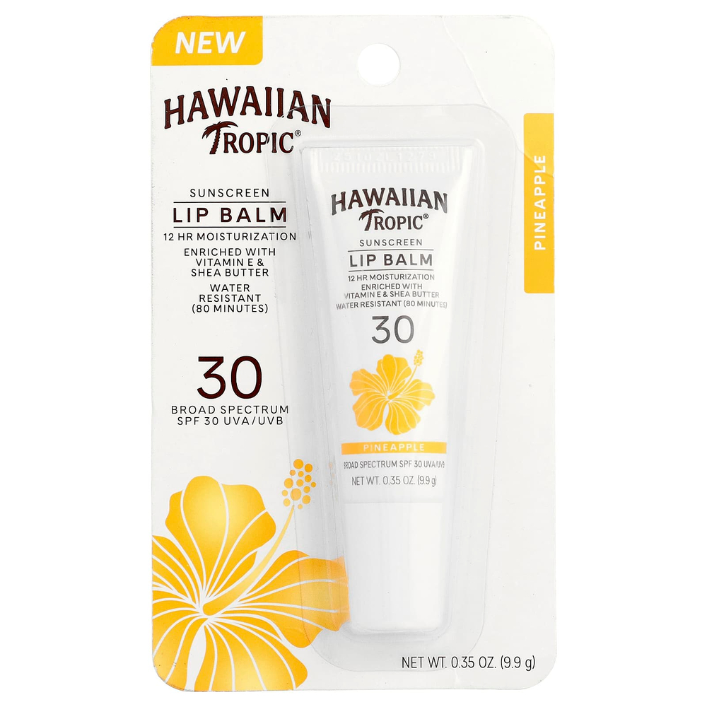Hawaiian Tropic, солнцезащитный бальзам для губ, SPF 30, ананас, 9,9 г (0,35 унции)