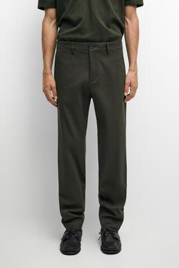 Massimo Dutti Зауженные брюки из смесового хлопка, хаки