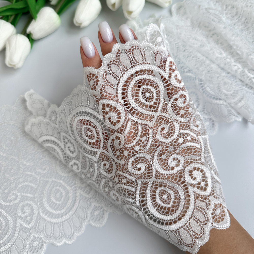 Широкое кружево эластичное 18см, Белый (lace/magn/180)