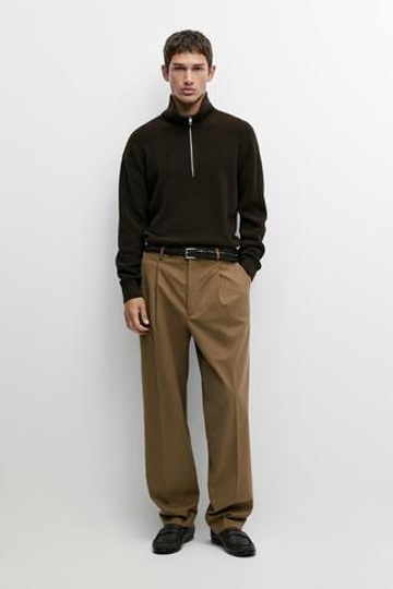 Massimo Dutti Брюки свободного кроя из смесового хлопка, карамельный