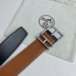 Мужской ремень Hermès 3.8 см — карамельный / чёрный — фото 3
