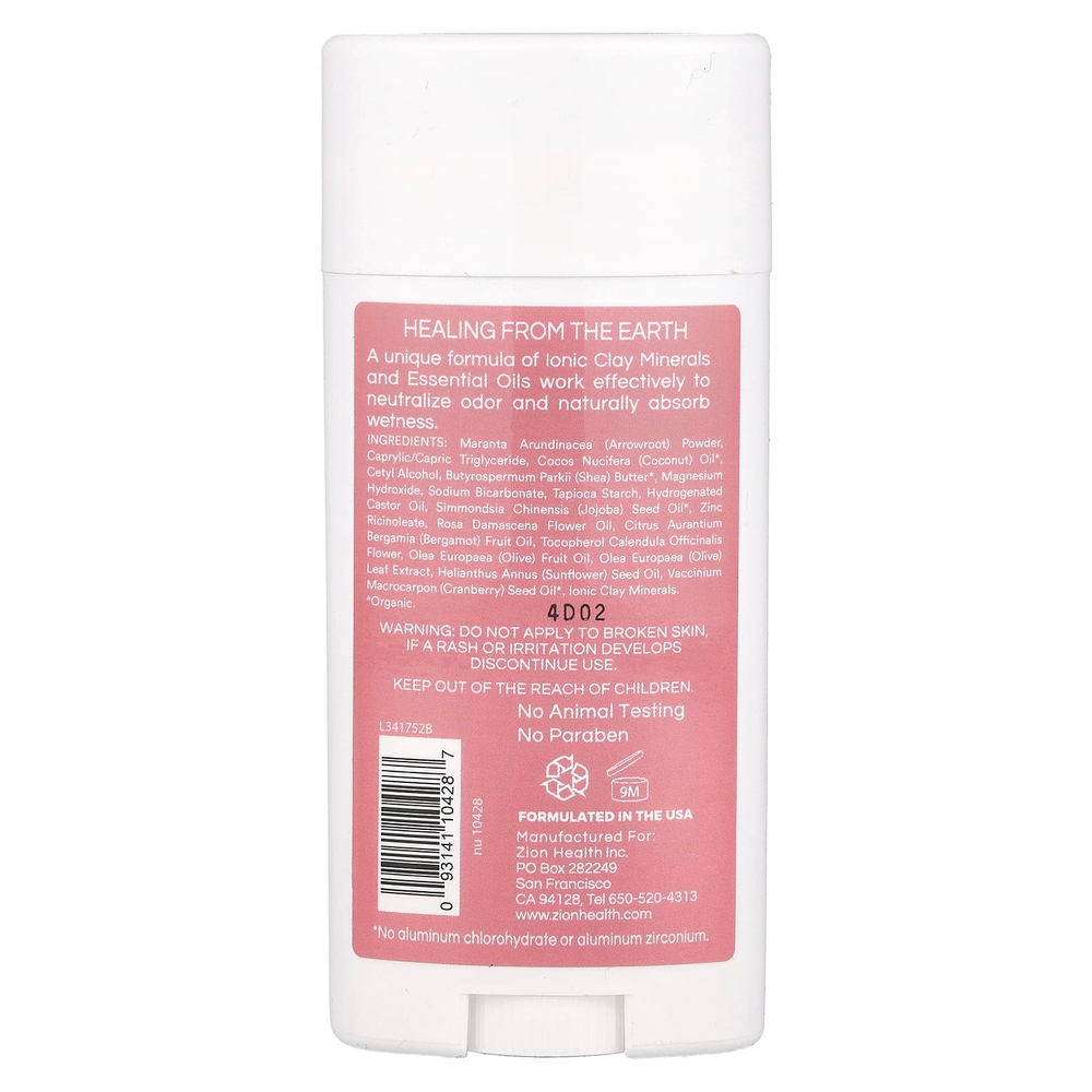 Zion Health, Bold, дезодорант ClayDry, бергамот и роза, 80 г (2,8 унции)
