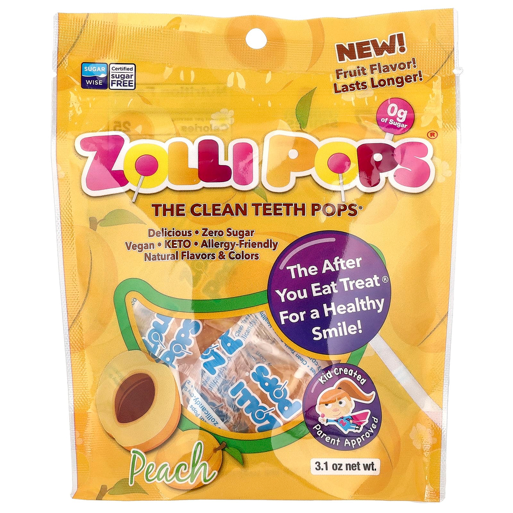 Zollipops, The Clean Teeth Pops, персик, 88 г (3,1 унции)