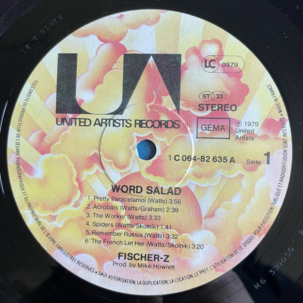 Винтажная виниловая пластинка LP Fischer Z Word Salad (Германия 1979)