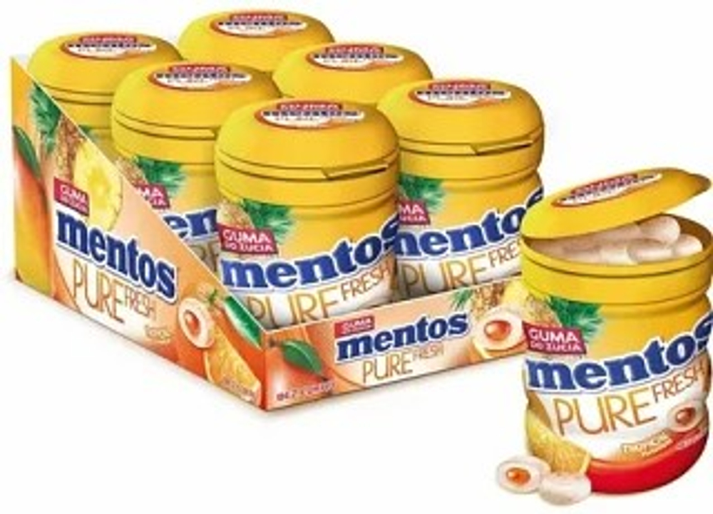 Mentos pure Fresh Tropical (Ментос Тропикал Жев.резинка) 60гр (6шт)  банка