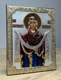 Покрова, икона прямоугольная без рамки, красное дерево, эмаль 120х160