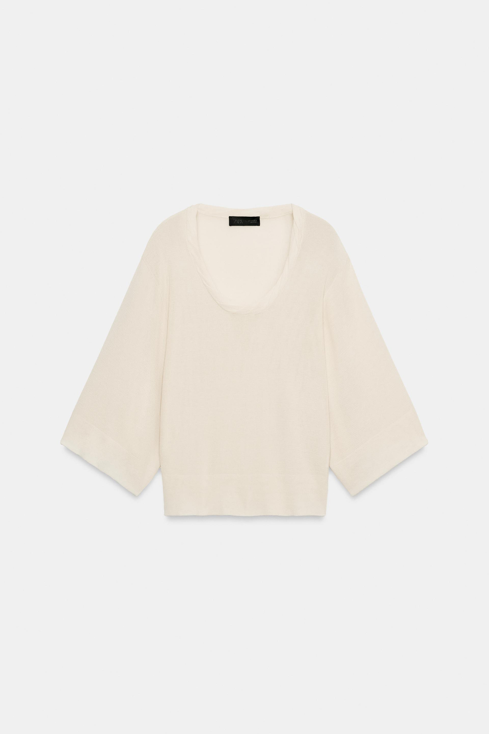 ZARA ТРИКОТАЖНЫЙ ТОП С ПРИСБОРЕННЫМ ВЫРЕЗОМ, ЭКРЮ