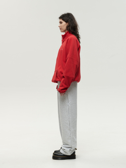 Drawstring Half-Zipped Sweatshirt Red High