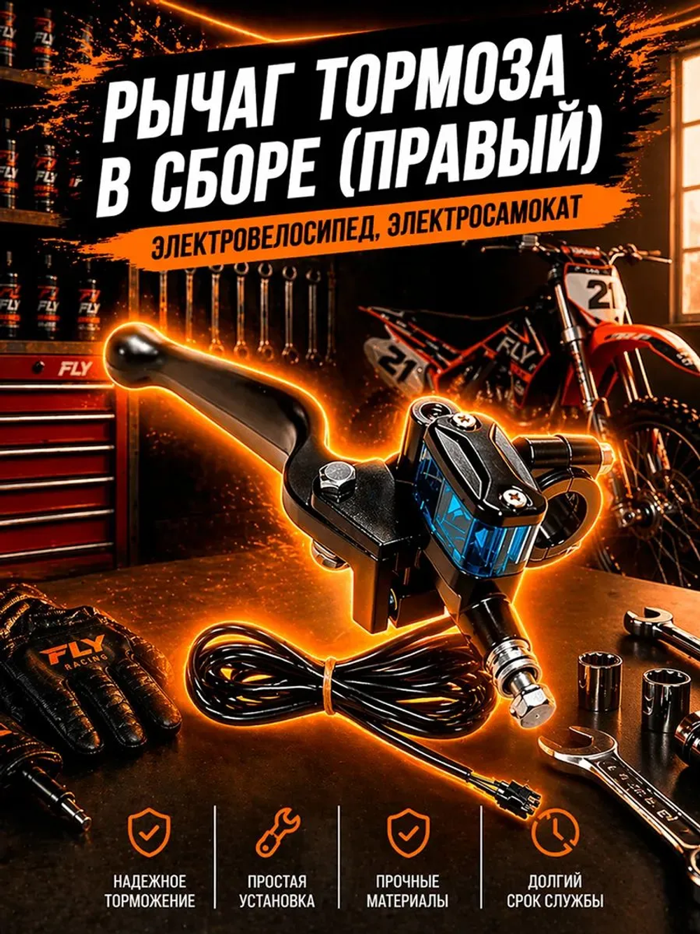 Рычаг тормоза системы с бачком для электровелосипеда, правый