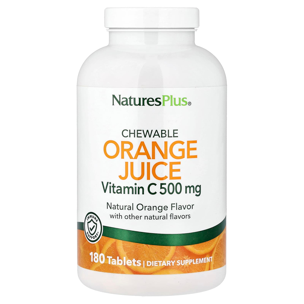 NaturesPlus, жевательный апельсиновый сок, витамин C, натуральный апельсин, 180 таблеток