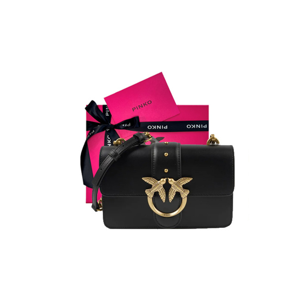 Сумка Pinko Classic Chain Flip Rivet One-Shoulder Bird Swallow Bag Cowhide MessengerBag Mini Black Gold, 1P22JK-Y7SP-Z99Q