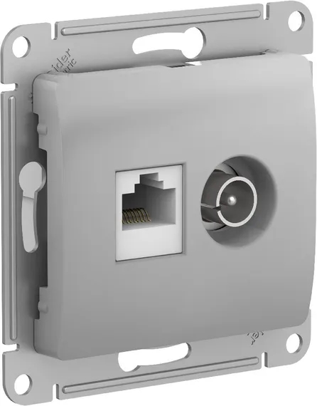 Розетка мультимедийная двойная ТВ + компьютерная RJ45 Cat 5e Systeme Electric Glossa Алюминий GSL000389