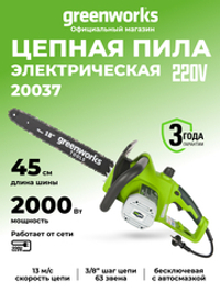 Электрическая цепная пила Greenworks GCS2046,20037,45 см, 2000 Вт